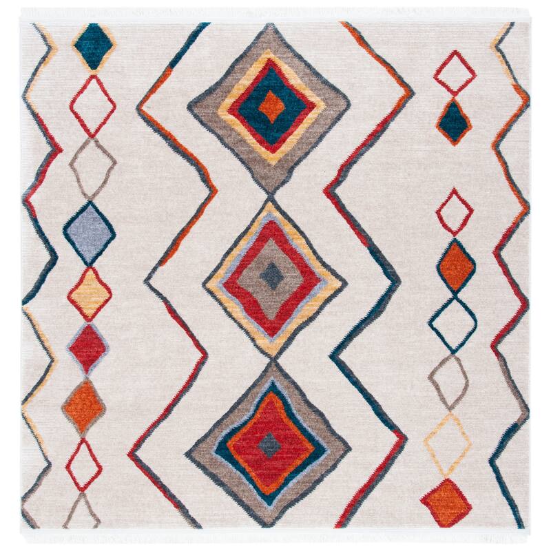 SAFAVIEH Farmhouse Kujtime Moroccan Boho Tassel Rug - 6'7" Square - Ivory/Gold