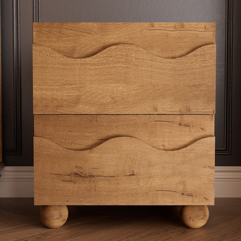 Wave Front 2 Drawers Nightstand Accent End Table Bedside Table