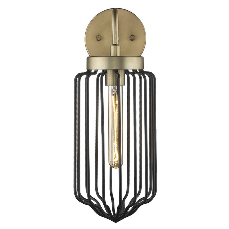 Modern Gold and Black Wall Sconce with Metal Cage Shade and Hardwired Light Fixture E26 Base - 17" H x 6.25" W x 9" D