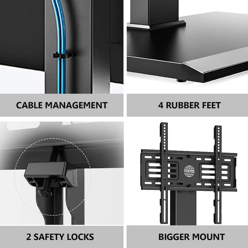 FITUEYES Metal Base Floor TV Stand for 27''-65'' inch TVs with Power Strip and Swivel