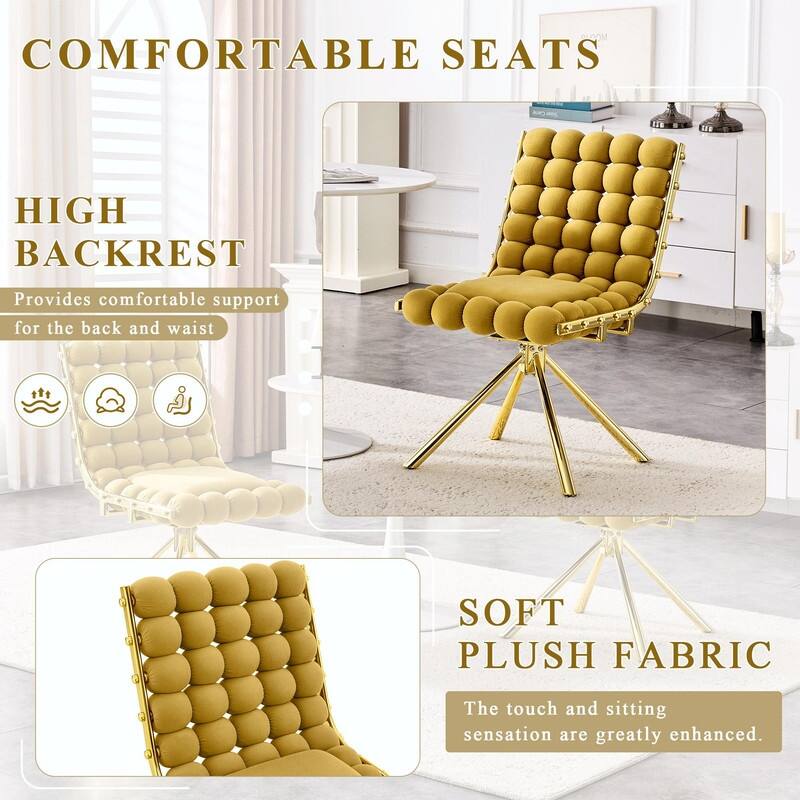 Set of 2 Puffy Bubble Velvet Dining Chairs with Ball Chain Detail