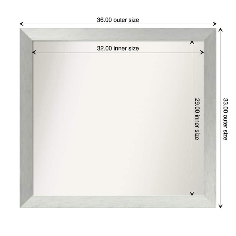 Brushed Sterling Silver Framed Non-Beveled Custom Wall Mirror, Bathroom Vanity Mirror - Outer Size: 36 x 33