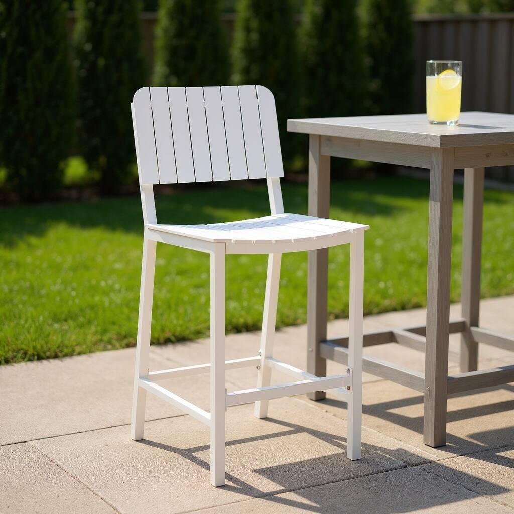 HomeRoots 30" White Aluminum Outdoor Bar Height Chair