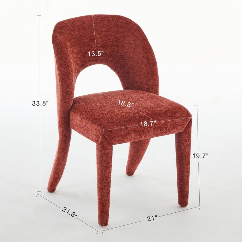 Chenille Dining Chair Set of 2, Armchair with Hollowed-Out Curved Backrest and Iron Chair Legs for Dining Room