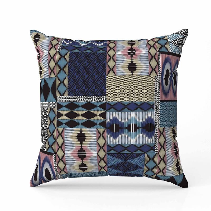 Patched Perfection Indoor/Outdoor Reversible Throw Pillow Blue and Pink