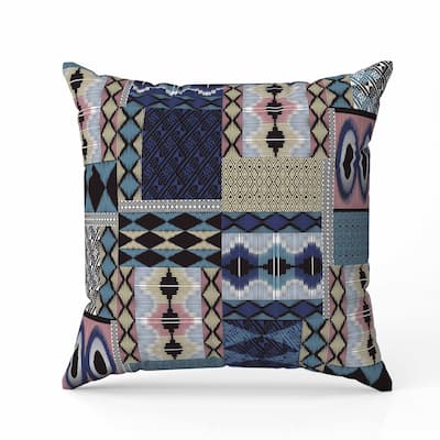Patched Perfection Indoor/Outdoor Reversible Throw Pillow Blue and Pink