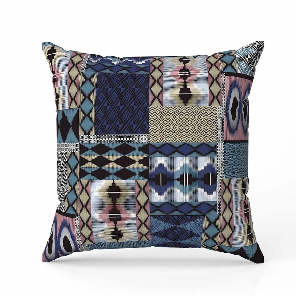 Patched Perfection Indoor/Outdoor Reversible Throw Pillow Blue and Pink