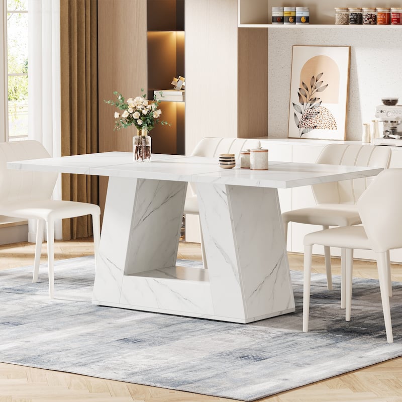 63" Modern Faux Marble Dining Table for 4-6 People - 63" L x 31.5" W x 29.53" H
