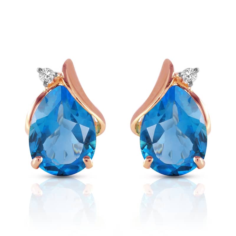 5.06 Carat 14K Solid Gold Stud Gemstone Earrings Diamond Blue Topaz