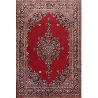 Vintage Red Floral Traditional Kashan Persian Wool Area Rug Handmade ...