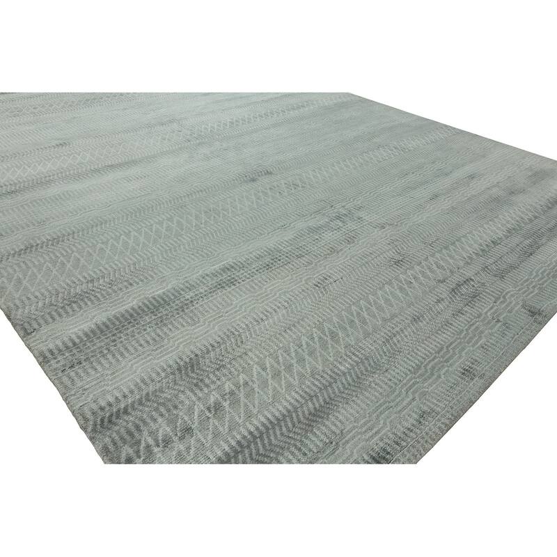Modern Blue Hand-Knotted Wool & Viscose Area Rug