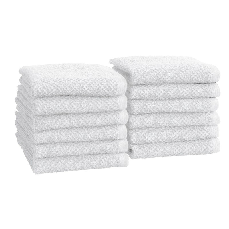 100% Cotton Acacia Collection Ultra Absorbant Popcorn Bath Towels - Washcloths (12-Pack) - Optic White