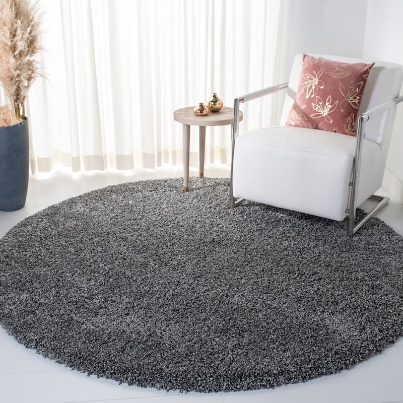 SAFAVIEH Evolution Shag Gwenaele Solid 1.8-inch Thick Rug - 6'7" Round - Dark Grey - Round