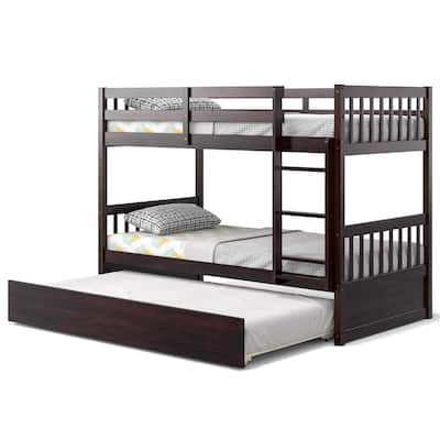 Costway Twin Over Twin Bunk Bed with Twin Trundle Solid Wood Frame - See Details