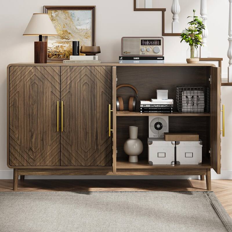 Modern Buffet Cabinet - 3 Adjustable Shelves & Anti-Tip