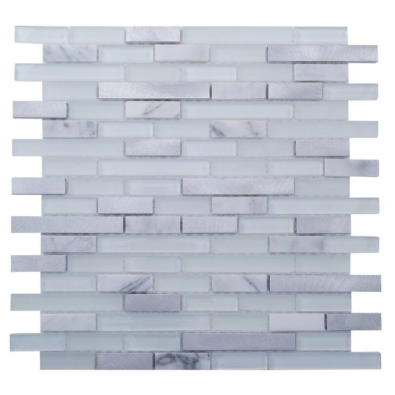 The Tile Life Victory 1x3 Carrara/ Grey Brick Glass Mosaic Backsplash Wall Tile
