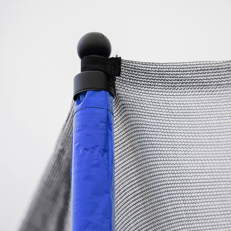15FT Trampoline with Basketball Hoop Inflator and Ladder, 6pcs extra safety net pole sleeves- Blue