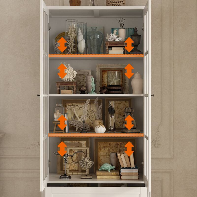 78.7" Combo Buffet Bookcase Storage Cabinet Glass Bookshelf Display