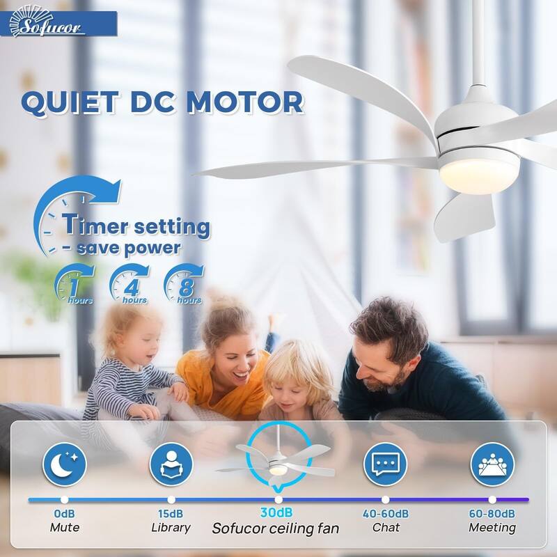 52 Inch Ceiling Fan with Remote & Lights Quiet DC Motor 5 Blade High CFM Modern Fan