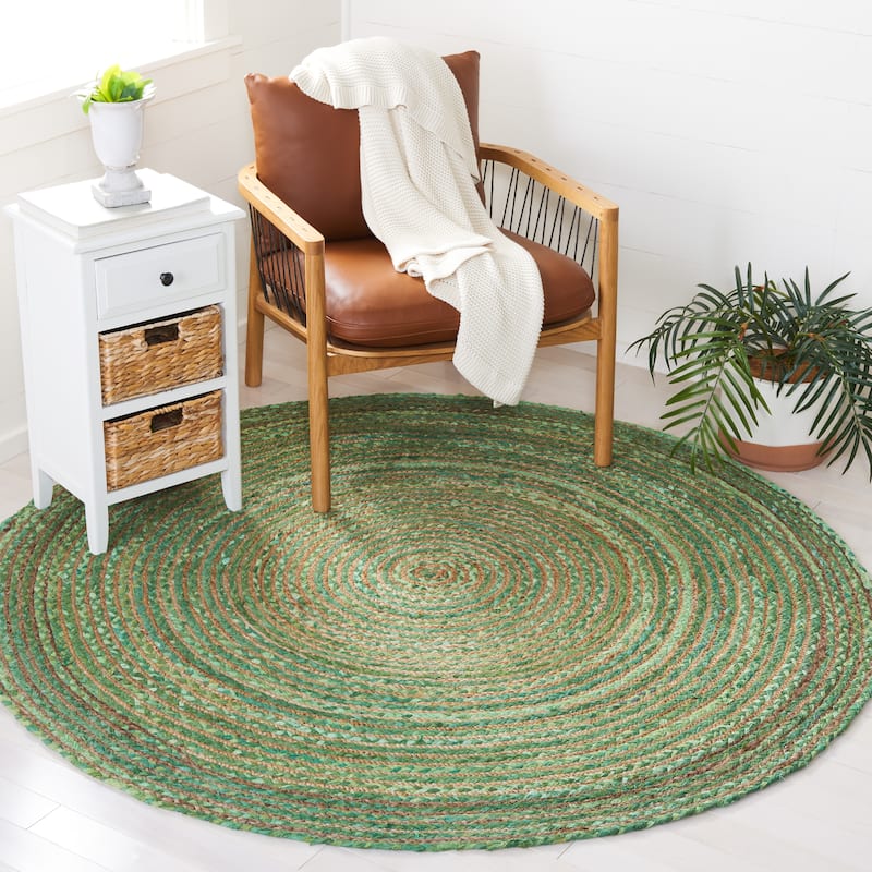SAFAVIEH Handmade Cape Cod Marget Boho Coastal Jute Rug - 8' Round - Green/Natural - Round