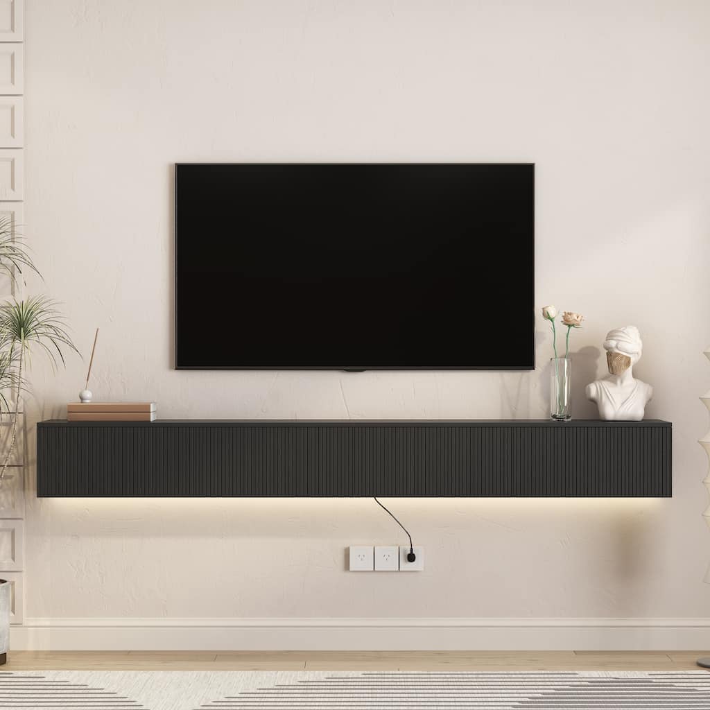 Floating TV Stand Wall Mounted with 16 Color LEDs,86.6" Modern TV Cabinet Entertainment Center for 55 60 65 Inch TV