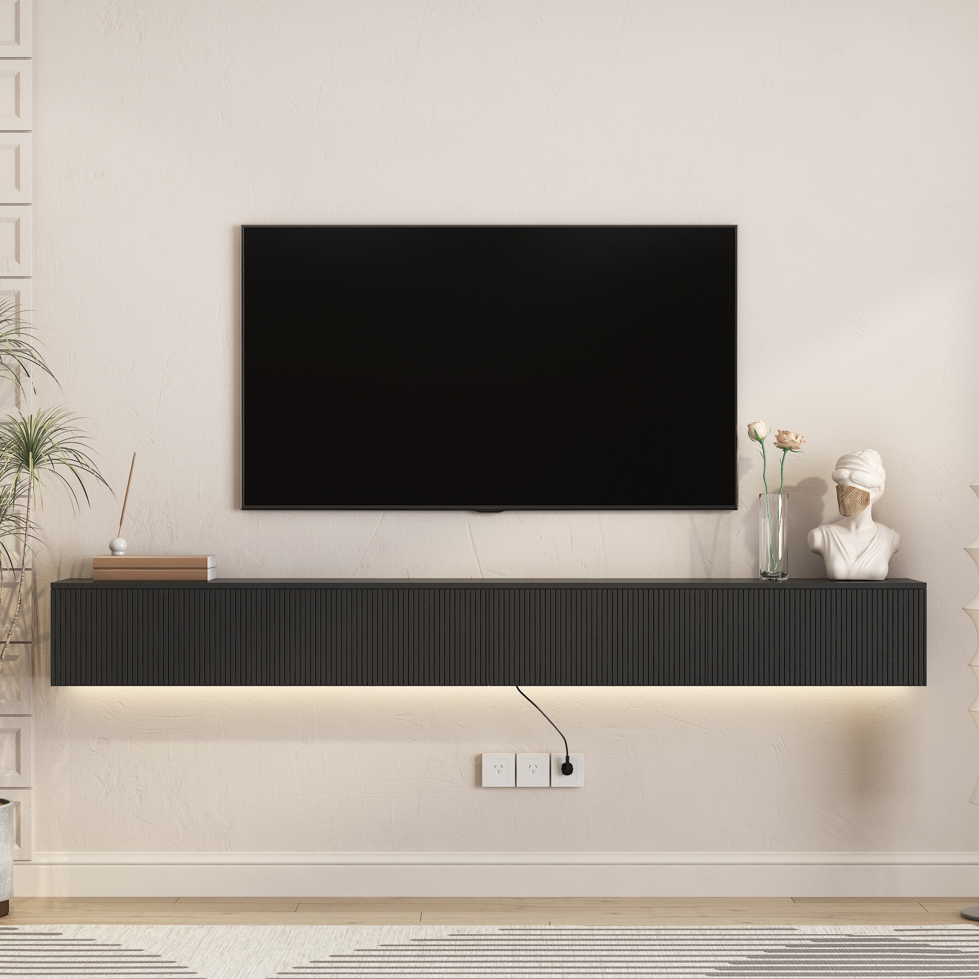 Floating TV Stand Wall Mounted with 16 Color LEDs,86.6" Modern TV Cabinet Entertainment Center for 55 60 65 Inch TV