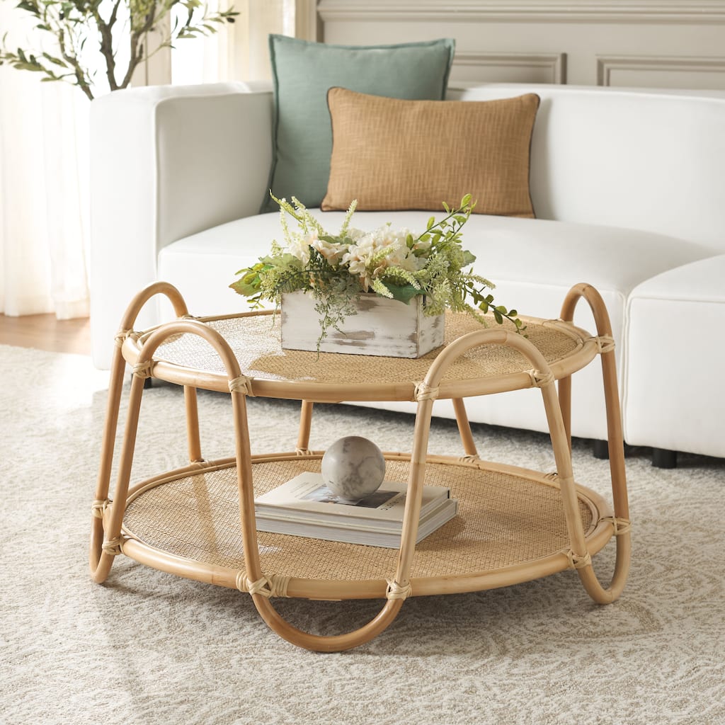 SAFAVIEH Althea Rattan Coffee Table (Fully Assembled) - 33"W x 33"D x 18"H