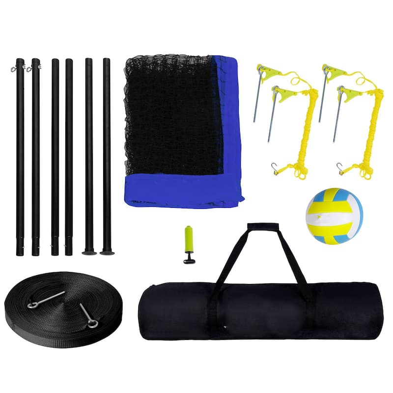 Blue Steel and PE Adjustable Volleyball Net Set,Portable and Weatherproof