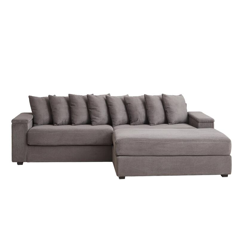 GDFStudio - Peregrine L-Shaped Corduroy Sectional Sofa with Pillows and Armrest Storage
