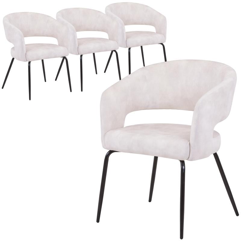 Gavin Modern Dining Chair Set of 4 - Velvet Leather Upholstered Open Curved Back Metal Legs - Accent Side Armchairs Home Room