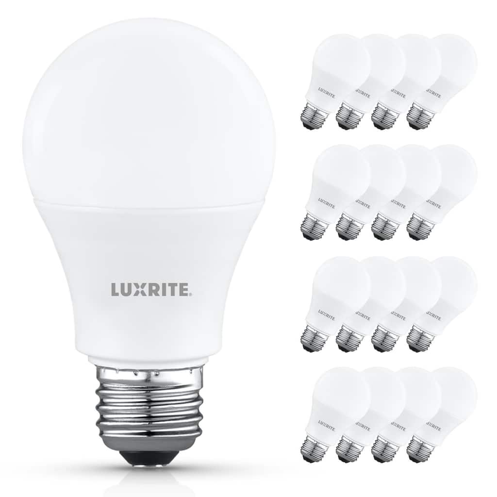 Luxrite A19 LED Light Bulb 8W=60W Non-Dimmable 4000K 800LM E26 Base Damp Rated ETL Listed 16 Pack - Cool White 4000K