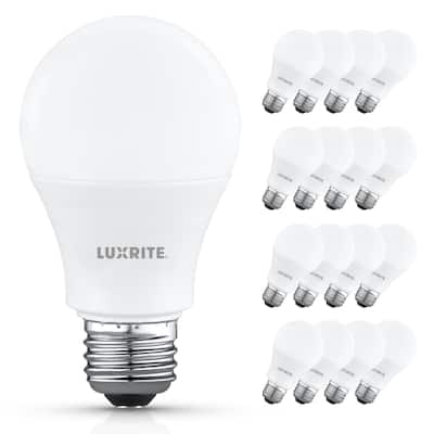 Luxrite A19 LED Light Bulb 9.5W=75W 3000K 1100LM Non-Dimmable E26 Base Damp Rated ETL Listed 16 Pack - Soft White 3000K