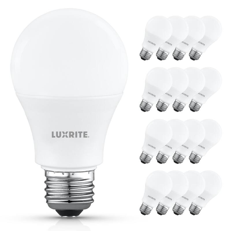 Luxrite A19 LED Light Bulb 9.5W=75W 5000K 1100LM Non-Dimmable E26 Base Damp Rated ETL Listed 16-Pack - Bright White 5000K - Bright White 5000K