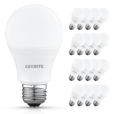 Luxrite A19 LED Light Bulb 9.5W=75W 5000K 1100LM Non-Dimmable E26 Base Damp Rated ETL Listed 16-Pack - Bright White 5000K