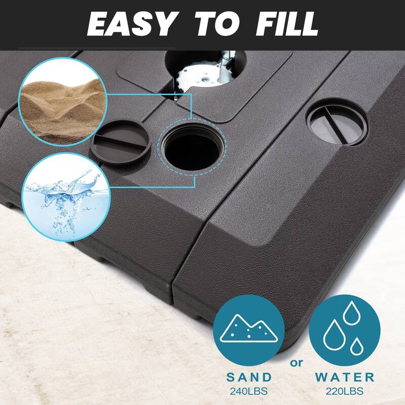 11 FT Aluminum Solar-Powered LED Light Patio Cantilever Umbrella with Base