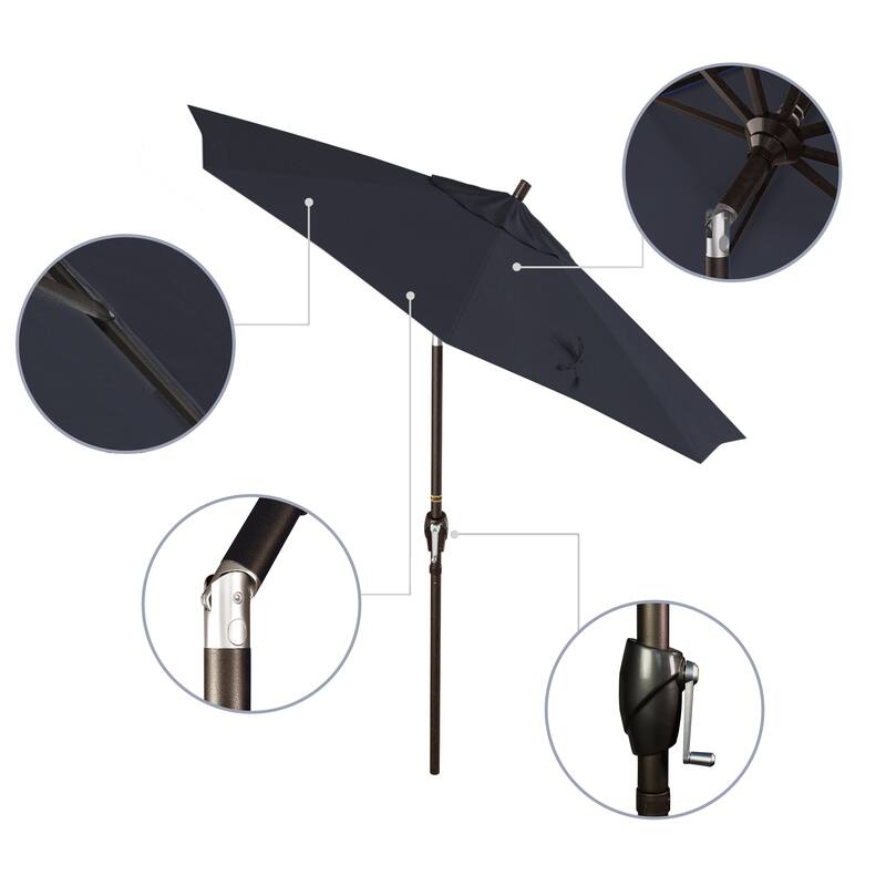 California Umbrella 7.5' Round Crank Lift Push Button Tilt Bronze Aluminum Patio Umbrella with Sunbrella Cilantro Fabric