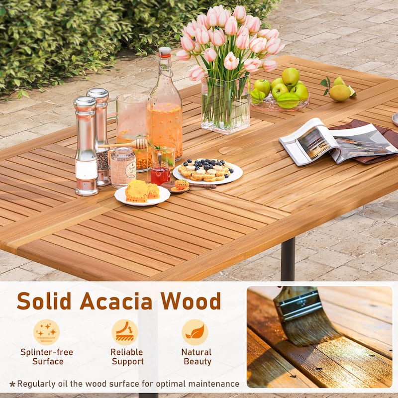 Costway 7PCS Patio Rattan Dining Set Table Top W/Umbrella Hole - See Description