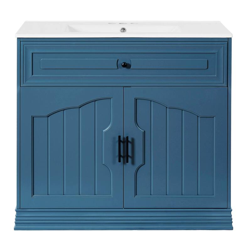 36 Inch Bathroom Vanity with Ceramic Sink,Soft Closing Doors,and Wood Frame for Elegant Storage