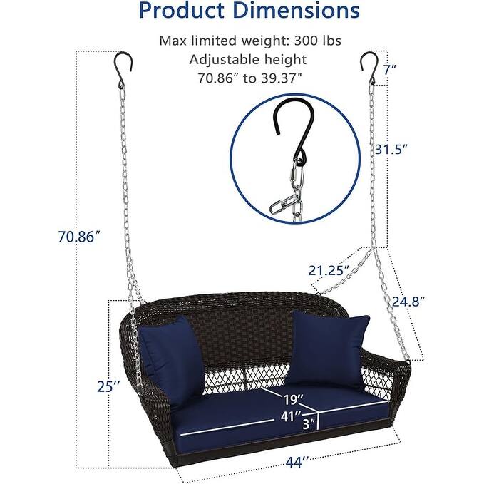 26 in. W Blue Cushion in Aluminum Frame Outdoor Porch Swing with CushionGuard and Stand