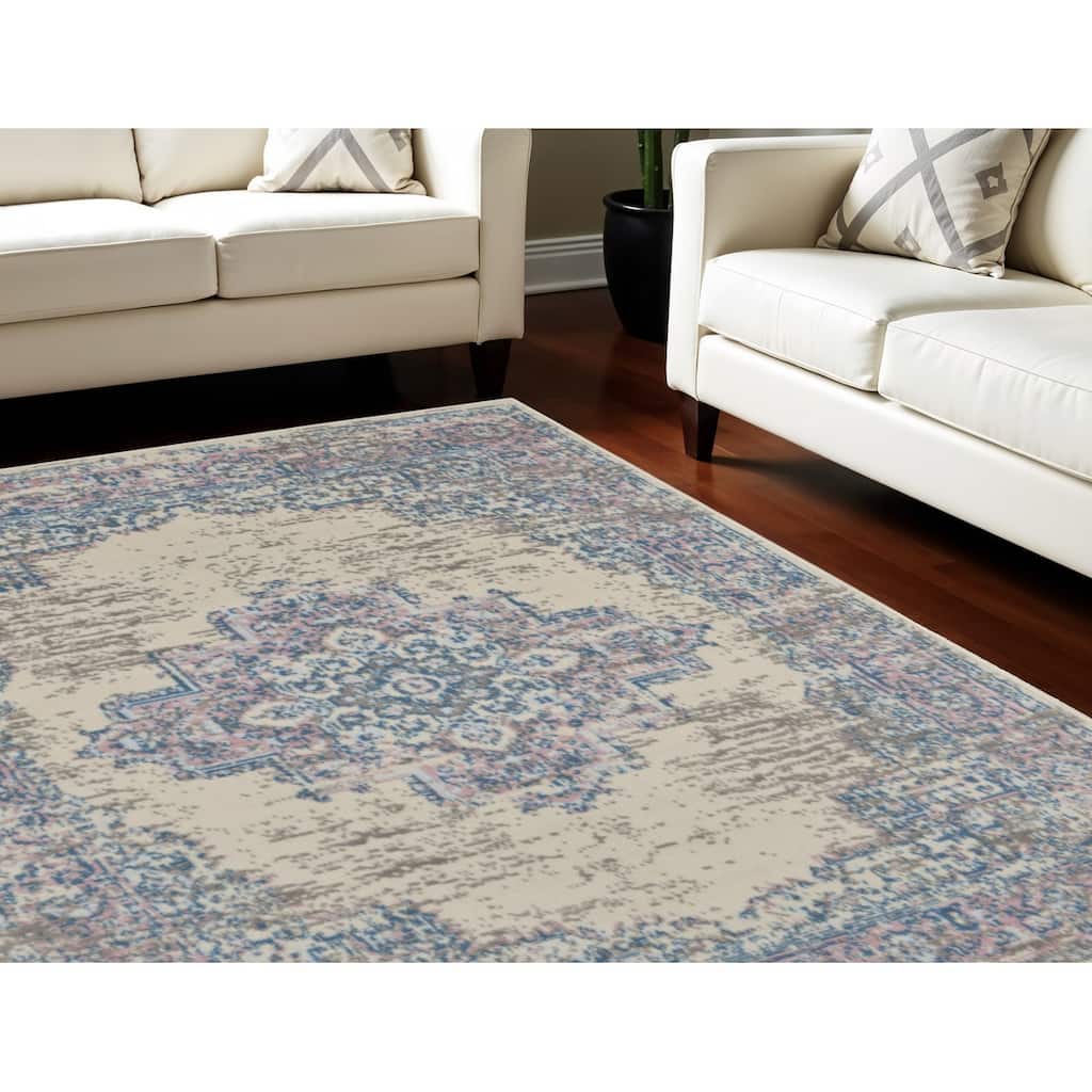 Power Loomed Distressed Floral Non Skid Stain Resistant Area Rug - 144' X '102' X '0.5