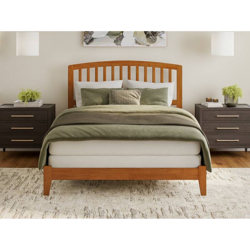 Bed with Charging Station - Modern Arch Headboard & USB Ports - Solid Wood Frame - Box Spring Required