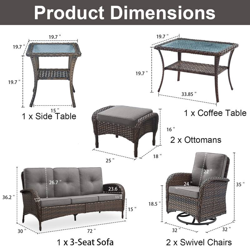 Pocassy Patio Outdoor Sofa Swivel Chairs with Ottman Table Set