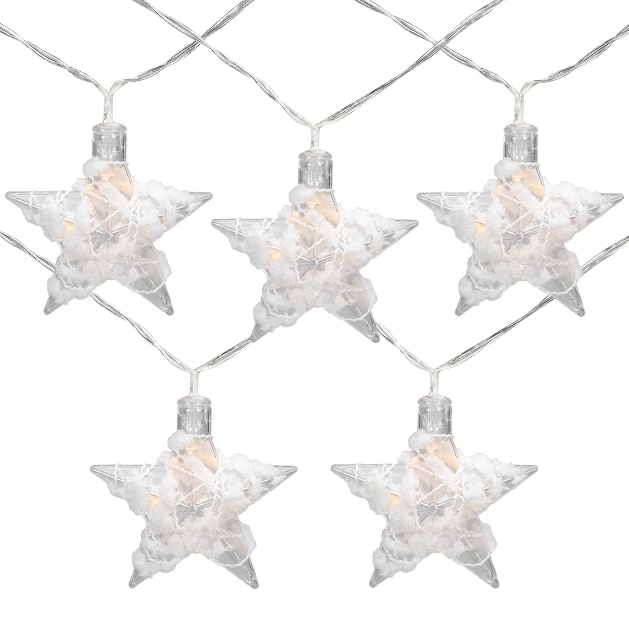 10 B/O LED Warm White Clear Star and Yarn Christmas Lights 4.5' Clear