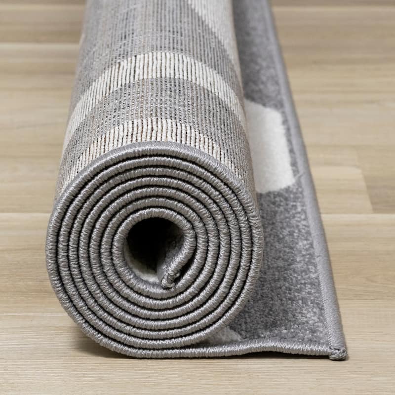 Covington Collection - Grey/Cream Damask Swirl Rug