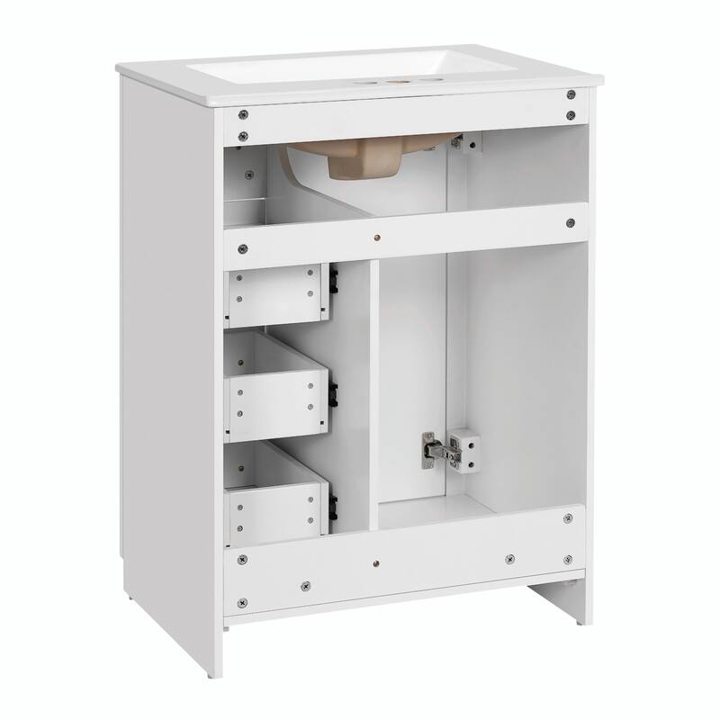 24" Bathroom Vanity with Integrated Ceramic Sink, Cabinet with 1 Door and 3 Drawers