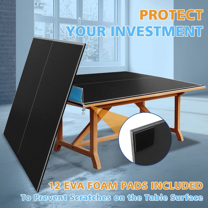8ft Black Mid-Size Ping Pong Conversion Top Foldable & Portable Table Tennis Table Top for Indoor Games