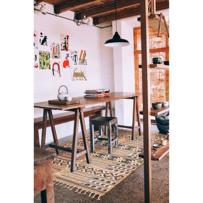 ECARPETGALLERY Flat-Weave Palas Denizli Tan Jute Kilim - 5'4 x 7'6