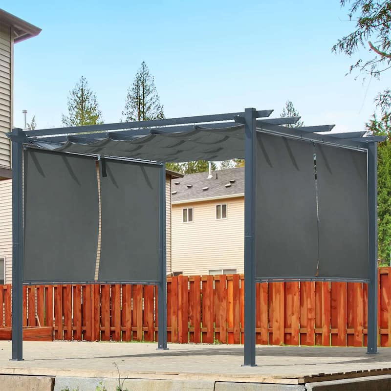 Aoodor 10 x 10 FT Outdoor Pergola with Retractable Shade Canopy, 4 Pieces Roller Shade Curtain - Grey