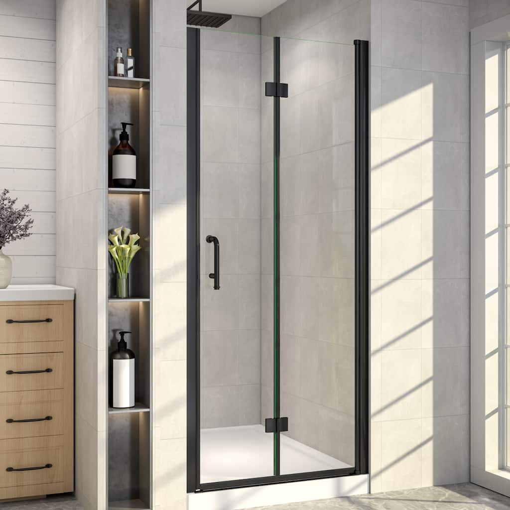 32 in. W x 72 in. H Semi-Frameless Pivot Folding Shower Door with 1/4" Clear Tempered Glass Stainless Steel Handle