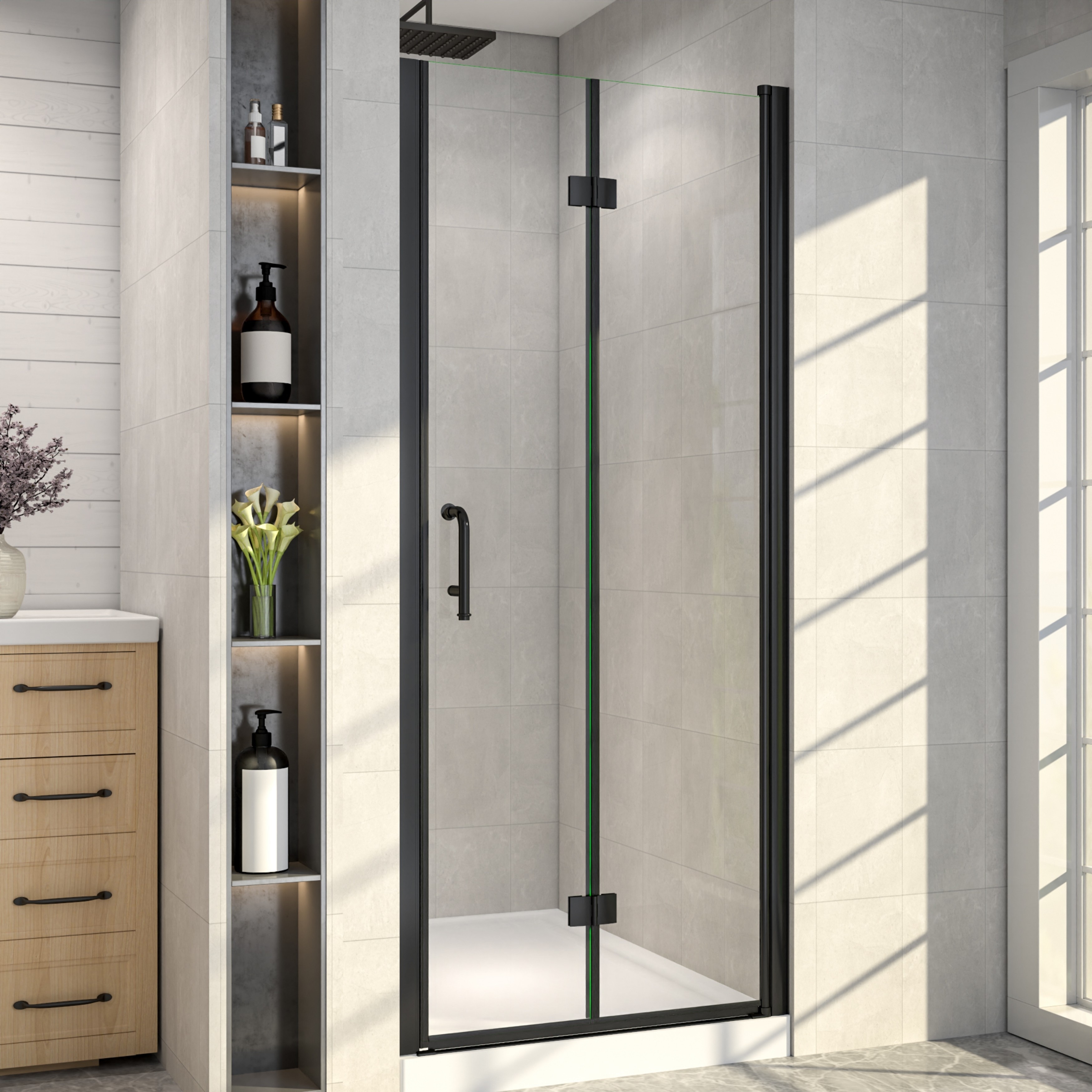 32 in. W x 72 in. H Semi-Frameless Pivot Folding Shower Door with 1/4" Clear Tempered Glass Stainless Steel Handle
